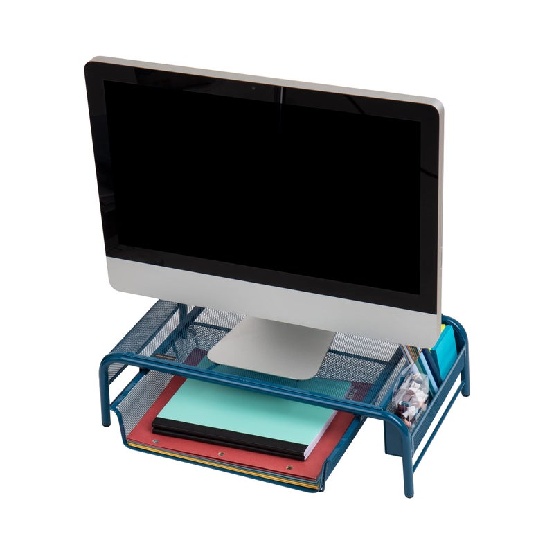 Mind Reader MESHMONSTA-TUR Metal Mesh Desk Drawer, Desktop Monitor Stand Organizer, Turquoise - Image 4